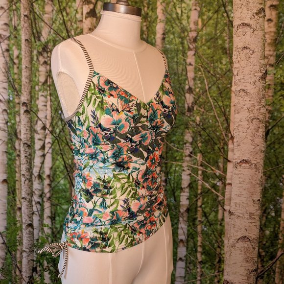 prAna Moorea Tankini, Tropical Flowers and Foliage on White Background - Picture 6 of 7